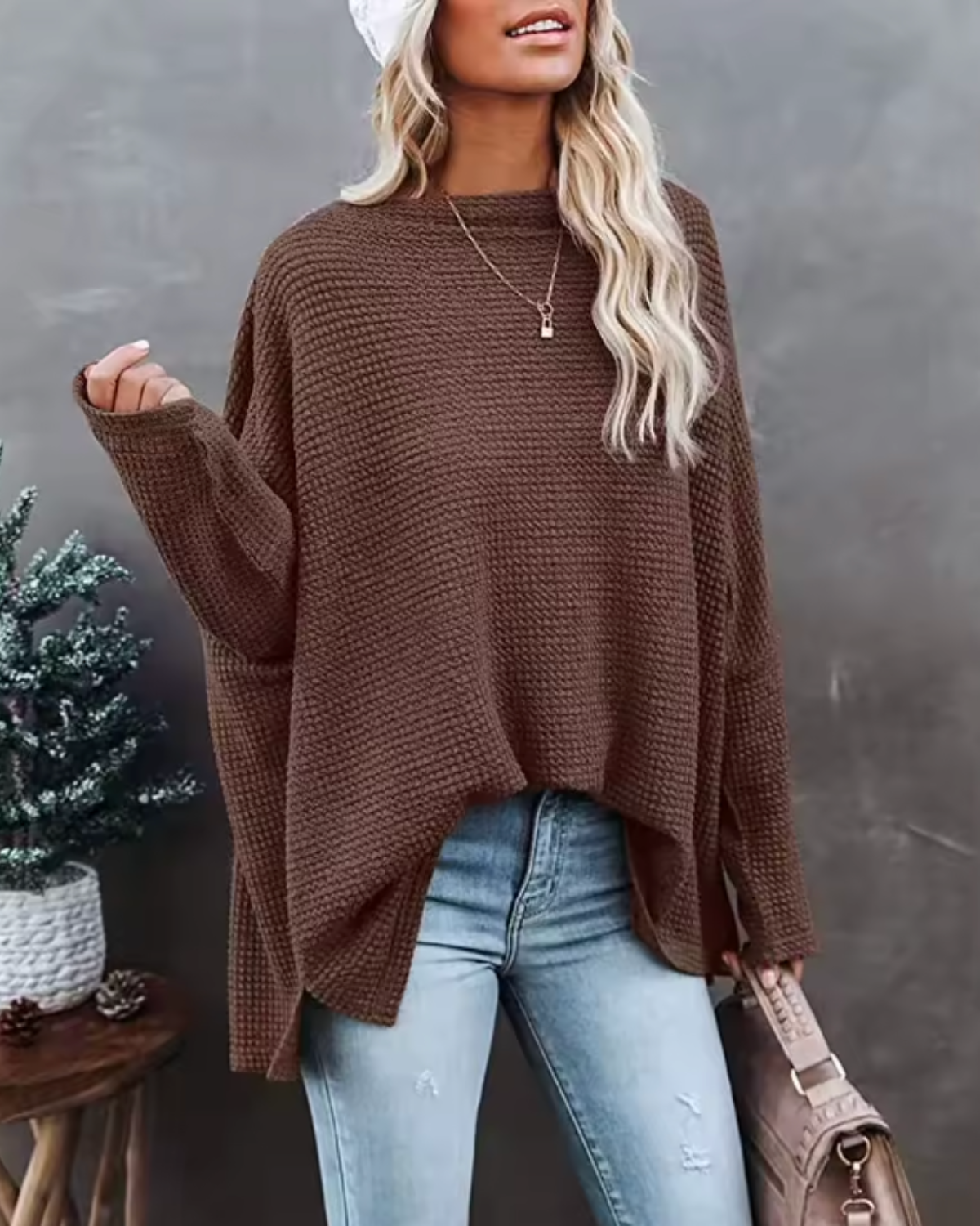 Off-Shoulder Textured Knit Shirt