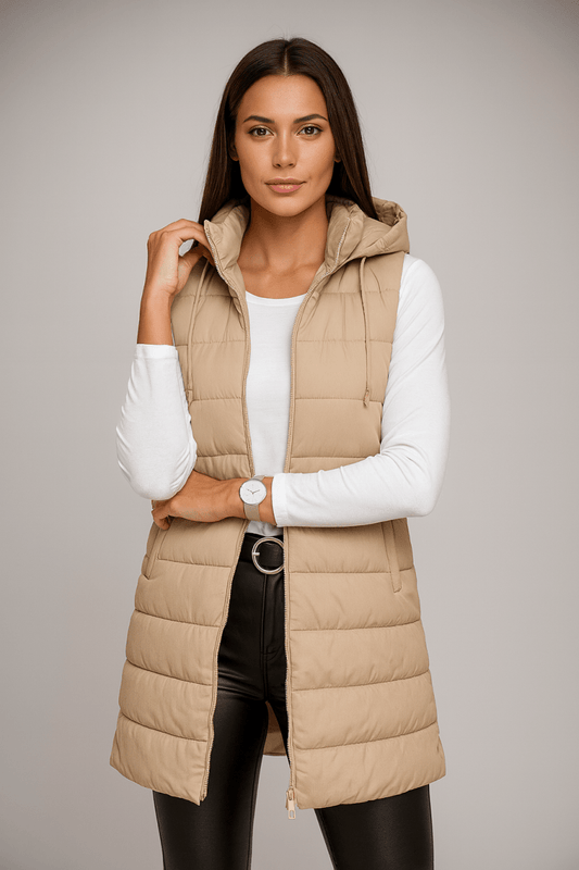 ELENA | Casual Sleeveless Hooded Long Puffer Vest
