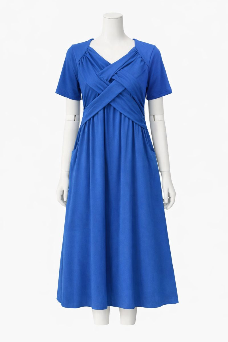 Mary | Cross Pleated Empire Waist Midi Dress
