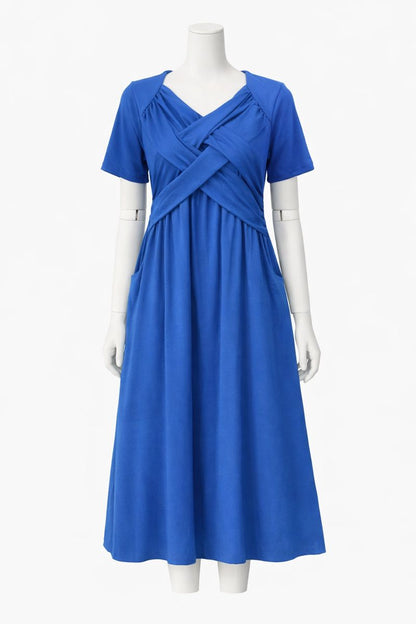 Mary | Cross Pleated Empire Waist Midi Dress