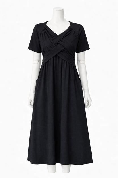 Mary | Cross Pleated Empire Waist Midi Dress