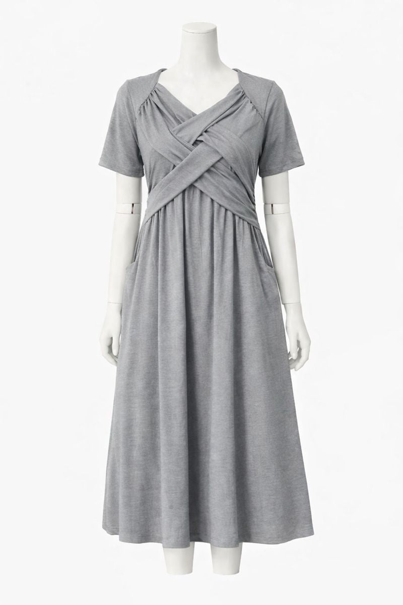 Mary | Cross Pleated Empire Waist Midi Dress