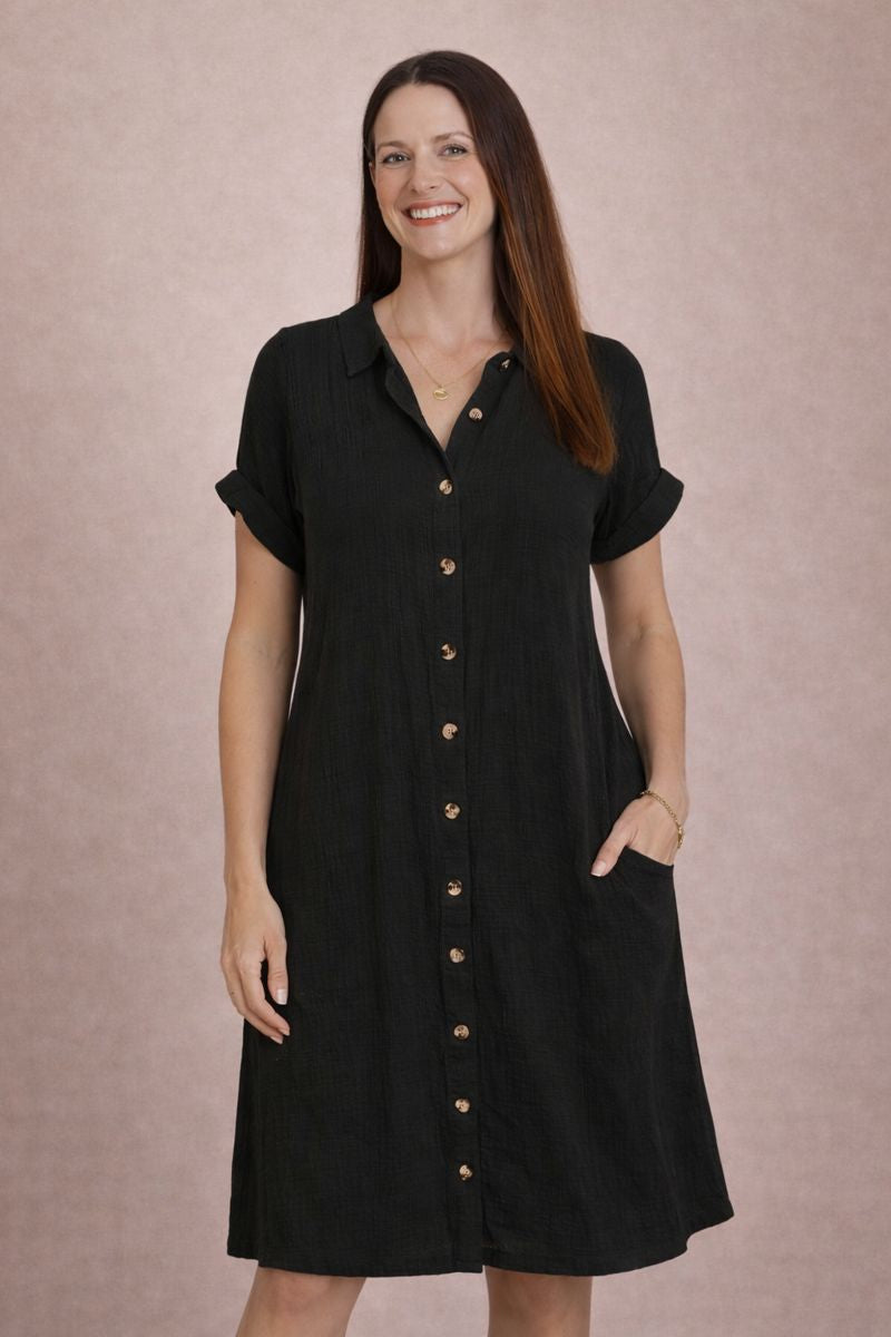 Sara | Button-Front Relaxed Shirt Dress
