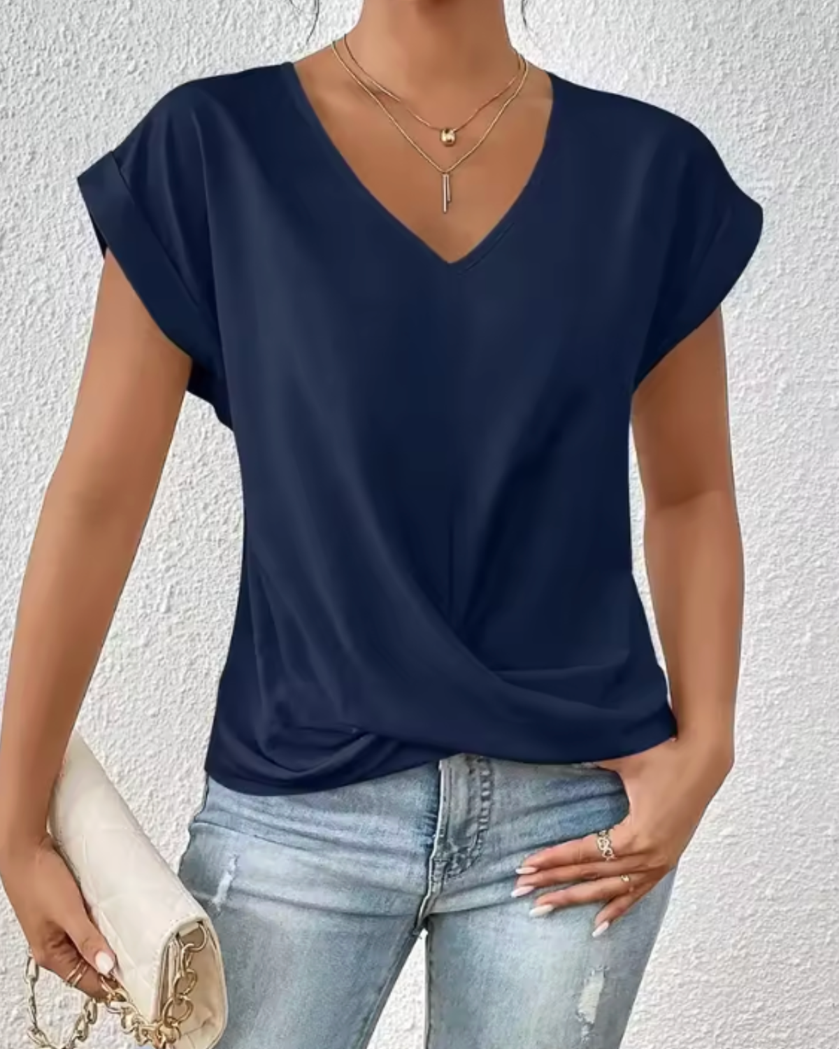 Twist Front Short-Sleeve V-Neck Top