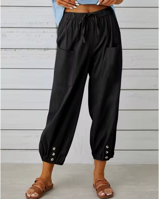 Button Hem Casual Pants