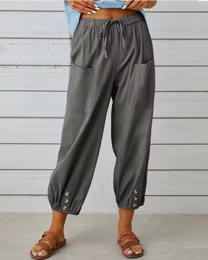 Button Hem Casual Pants