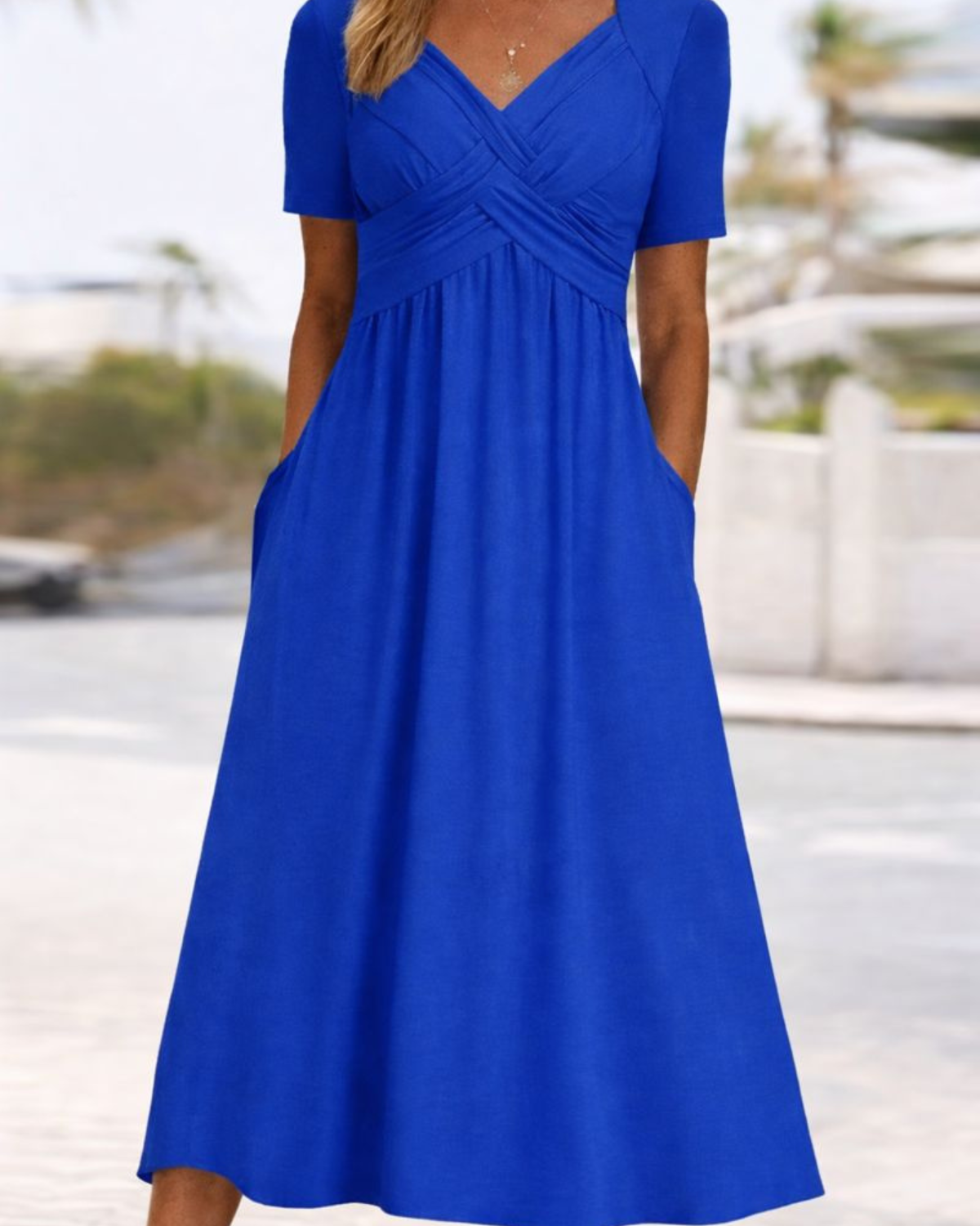 Mary | Cross Pleated Empire Waist Midi Dress