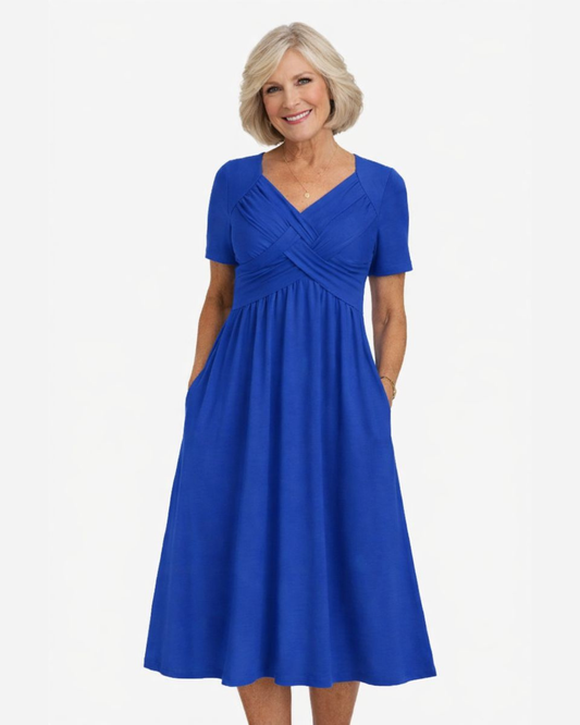 Mary | Cross Pleated Empire Waist Midi Dress