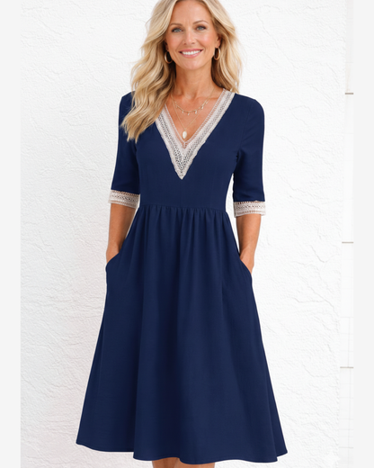 Olivia | Lace Collar Mid-Length Dress