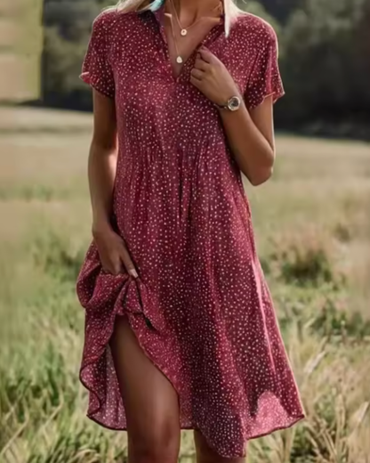 Christel | Casual Button-Up Short Sleeve Shirt Dress