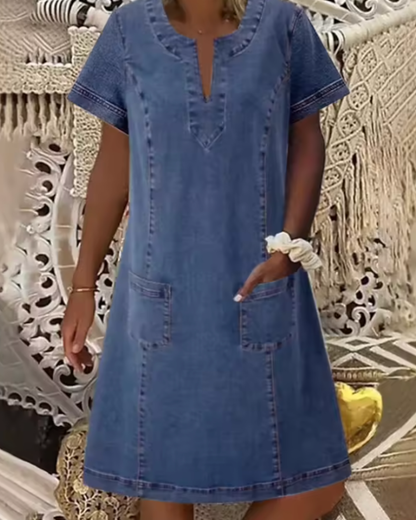 Karen | Casual V-Neck Denim Shift Dress