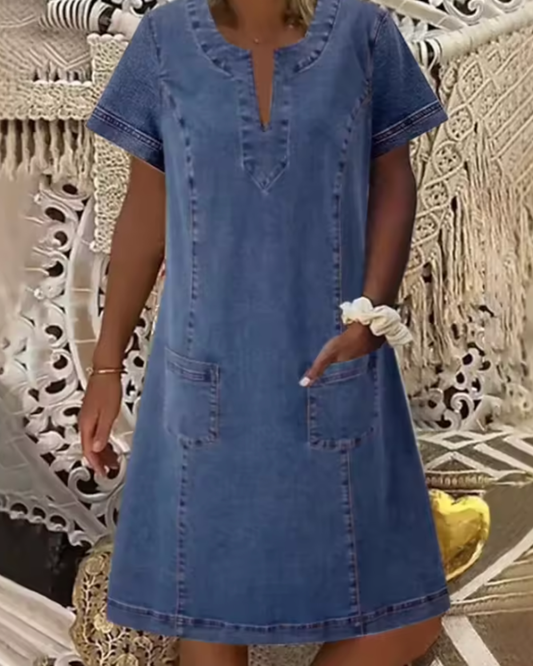 Karen | Casual V-Neck Denim Shift Dress