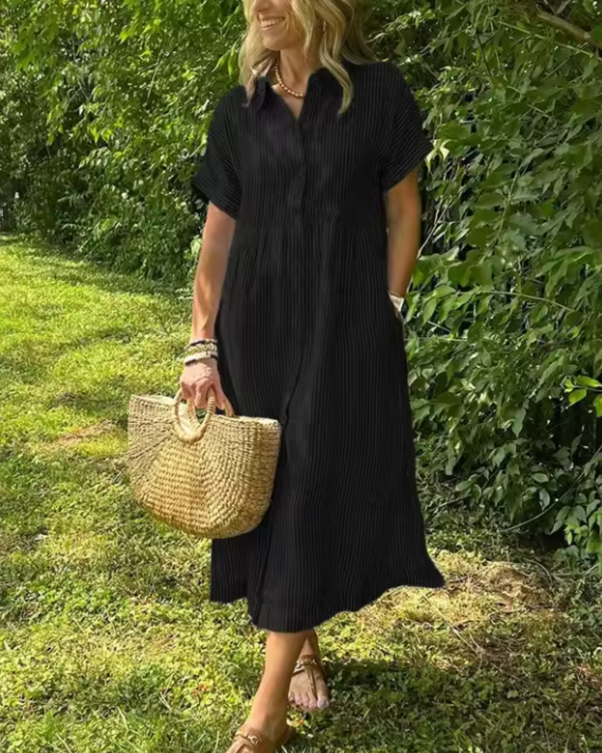 Jennifer | Striped Button-Down Midi Dress