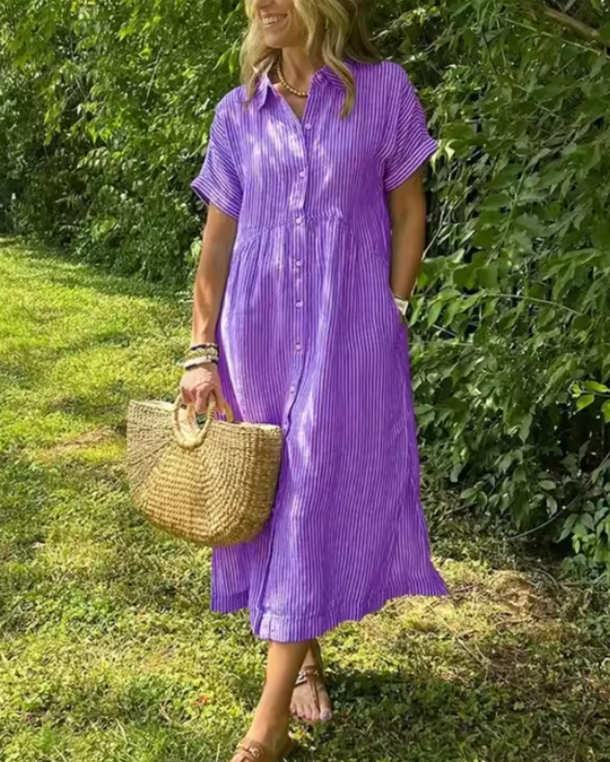 Jennifer | Striped Button-Down Midi Dress