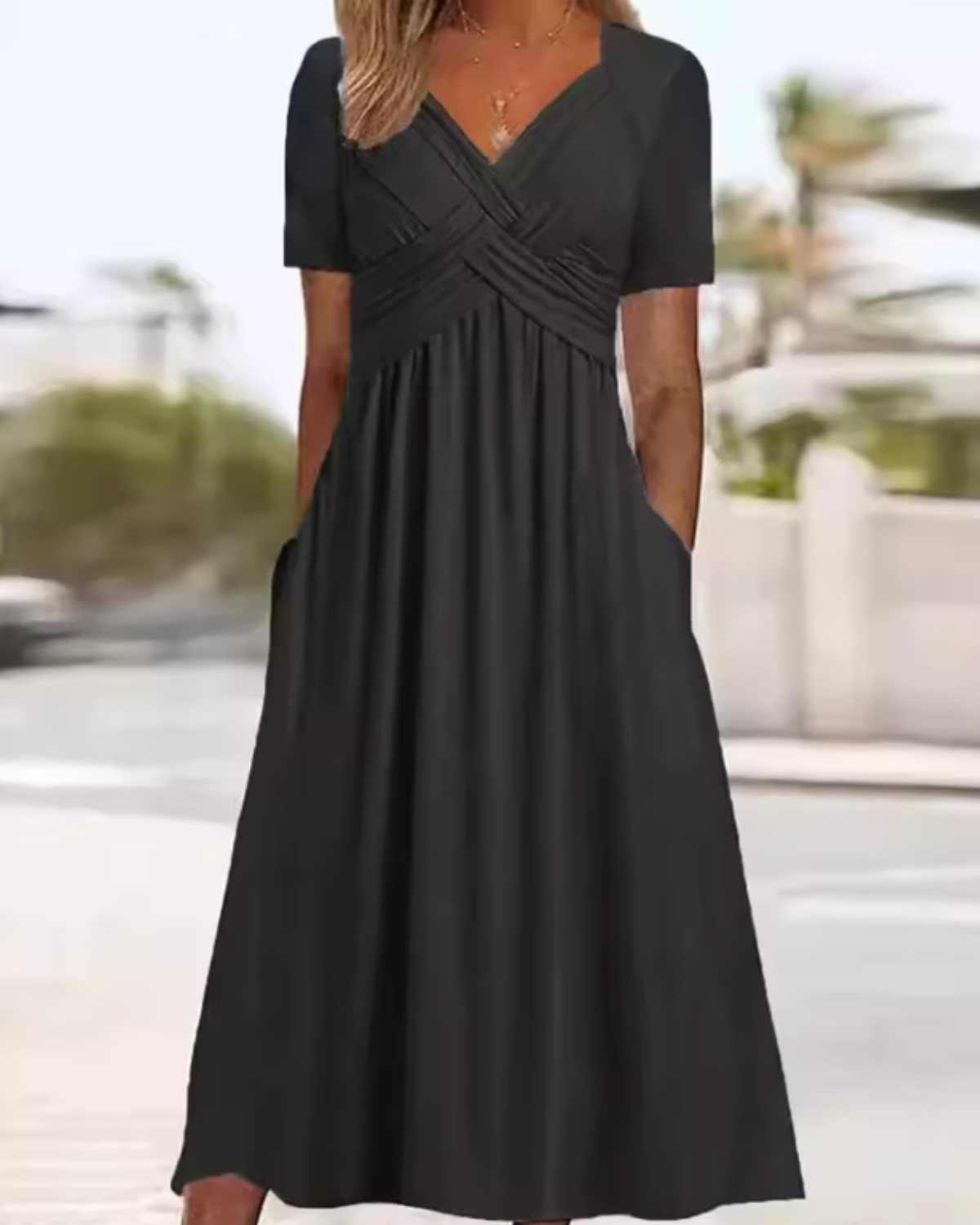 Mary | Cross Pleated Empire Waist Midi Dress