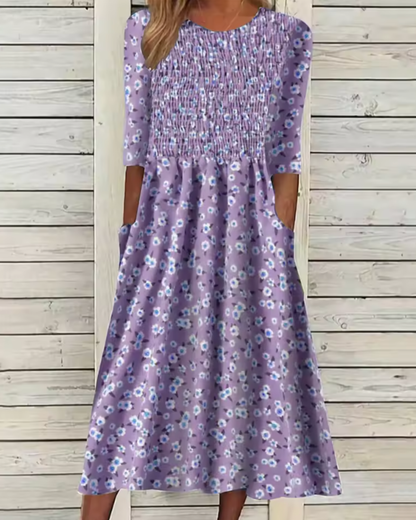 Sandra | Smocked Floral Puff Sleeve Midi Dress