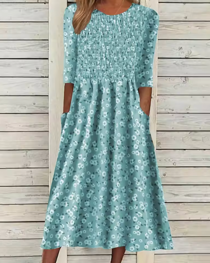 Sandra | Smocked Floral Puff Sleeve Midi Dress