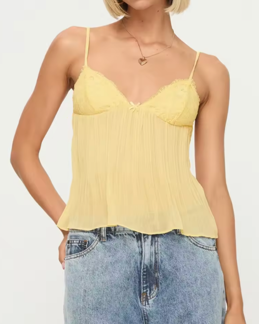 Pleated Lace-Trim Cami Top