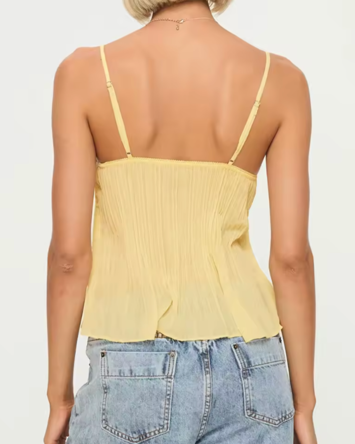 Pleated Lace-Trim Cami Top