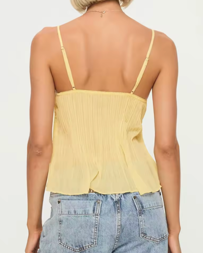 Pleated Lace-Trim Cami Top
