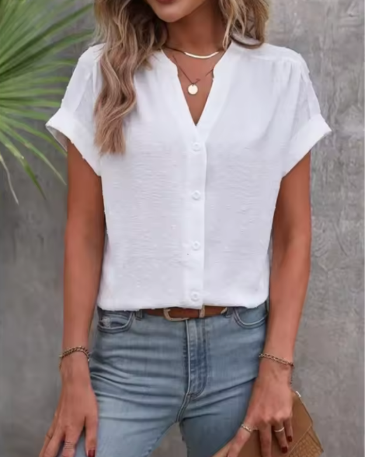 Rosa | Short-Sleeve Textured Button Blouse