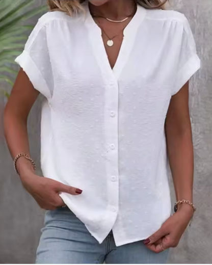 Rosa | Short-Sleeve Textured Button Blouse