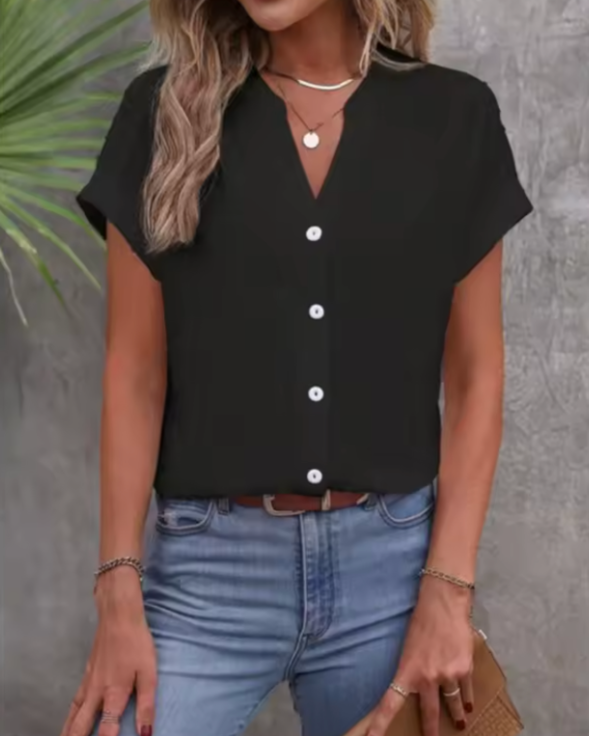 Rosa | Short-Sleeve Textured Button Blouse