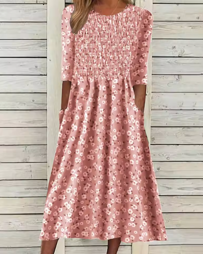 Sandra | Smocked Floral Puff Sleeve Midi Dress