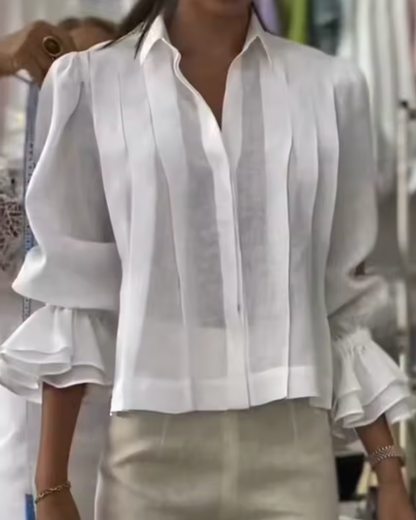 Structured Puff-Sleeve Collared Shirt
