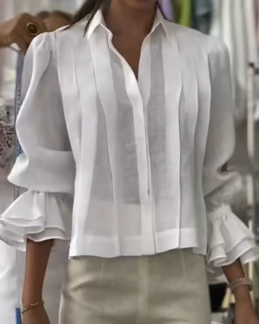 Structured Puff-Sleeve Collared Shirt