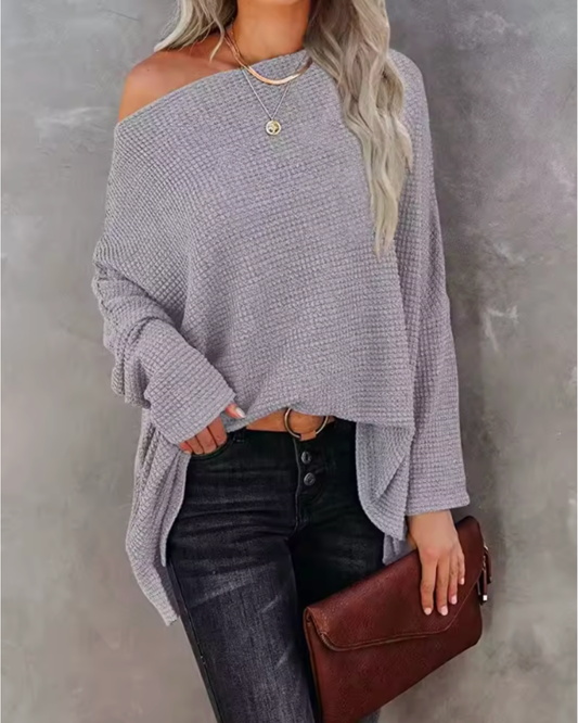 Off-Shoulder Textured Knit Shirt