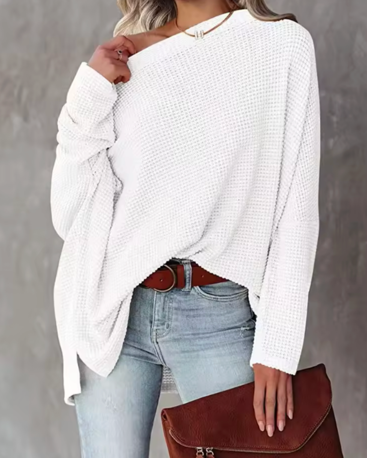 Off-Shoulder Textured Knit Shirt