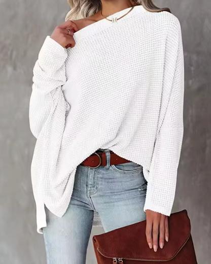Off-Shoulder Textured Knit Shirt