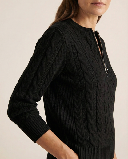Cable-Knit Front Zip Sweater