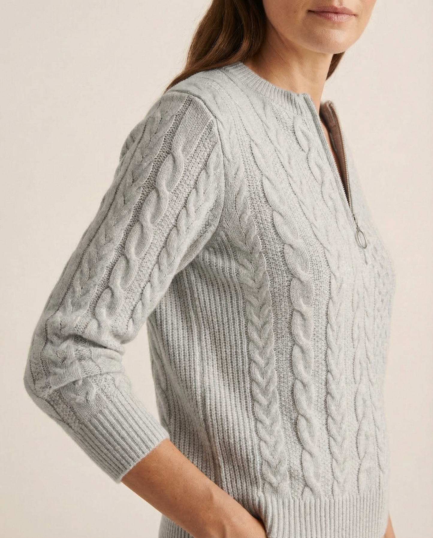 Cable-Knit Front Zip Sweater