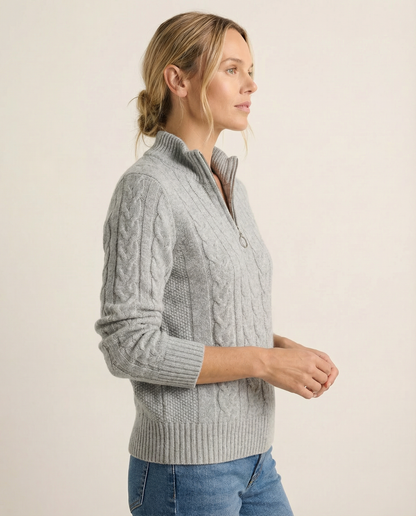 Cable-Knit Front Zip Sweater
