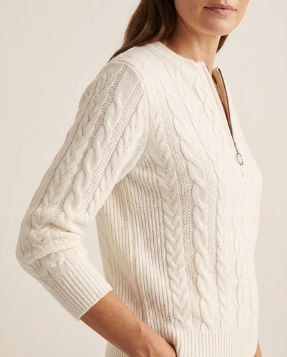 Cable-Knit Front Zip Sweater