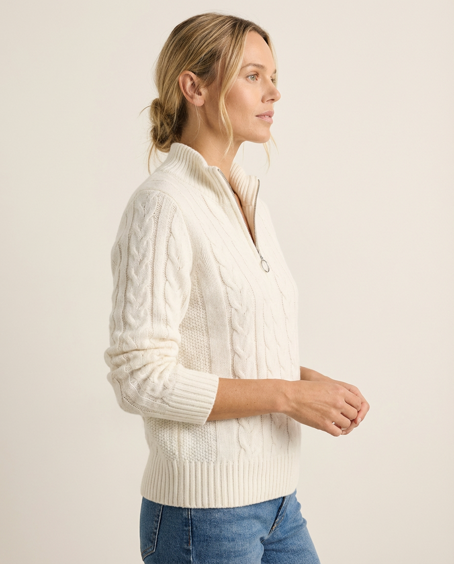 Cable-Knit Front Zip Sweater